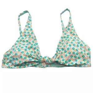 Cotton On Body Knot Front Scoop Bikini Top Floral Green Colorful, XS